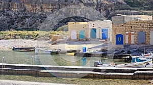 Boat houses on the Mediterranean island of Gozo