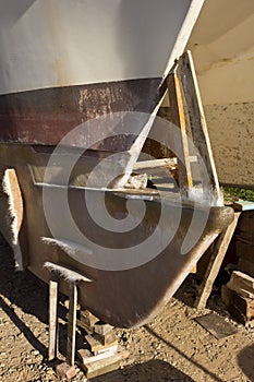 Boat hull being repaired