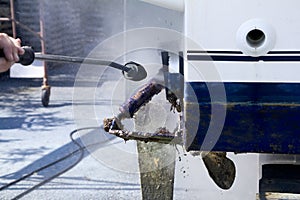 Boat hull cleaning water pressure washer photo