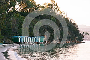 Boat huts at Coningham Beach, Huon Valley, Tasmania