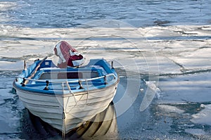 Boat in icy lake