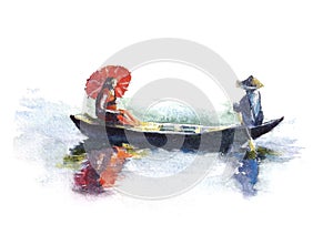 boat with Japanese woman