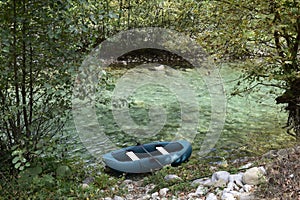 A boat for kayaking inside the voidomatis river