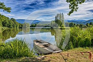 Boat on lake in the Karkonosze mountains