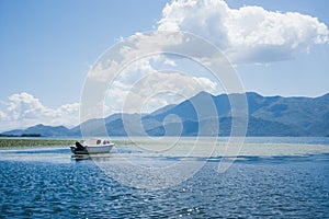 Boat on the lake in the mountains