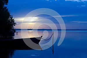 Boat and lake at twilight