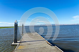 Boat Launch Dock at Palo Alto in the early sunset sunlight - California, USA