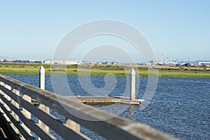 Boat Launch Dock at Palo Alto in the early sunset sunlight - California, USA