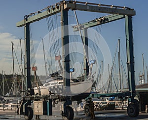 Boat lift out of the water