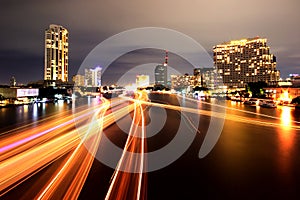 Boat light trails on Chao Phraya river