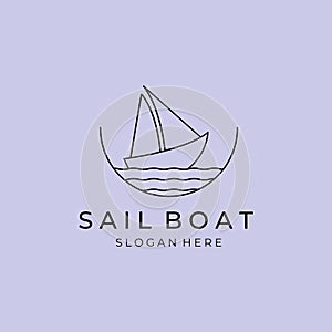 boat logo line art minimalist vector emblem illustration design