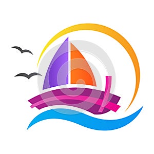 Boat logo voyage travel tour water sea vector design