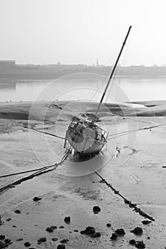 Boat at low tide early morning Walney Channel photo