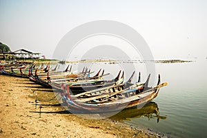 Boat made of wood, U-Bein Bridge, Amarapura, Myanmar