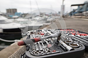 Boat maintenance scenery and tools