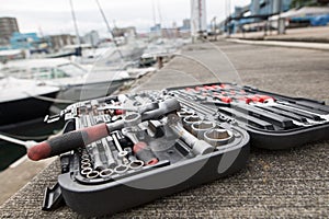 Boat maintenance scenery and tools