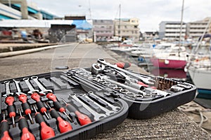 Boat maintenance scenery and tools