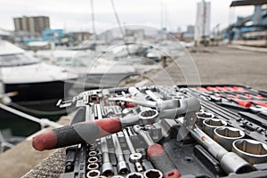 Boat maintenance scenery and tools