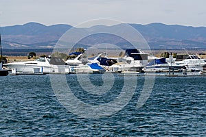 Boat marina on Lake Pueblo state park Colorado lake reservoir