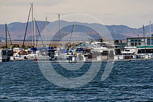 Boat marina on Lake Pueblo state park Colorado lake reservoir