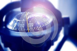 Boat marine compass in black blue light backlight