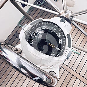 Boat marine compass at yacht