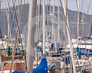 Boat masts in Fisherman`s Wharf area of San Francisco