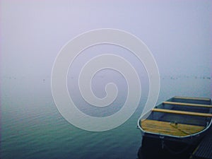 Boat on the Milada Lake, czech republic