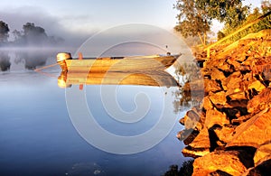 A boat in mist