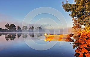 A boat in mist