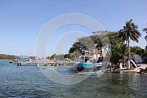 Boat moored in river