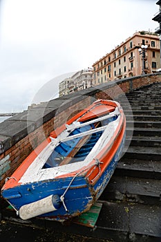 boat moored on the stairs