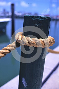 Boat mooring with a hug rope.          vertical