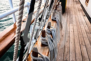 Boat mooring ropes wound on a sailboat