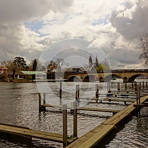 Boat moorings and bridge at Henley