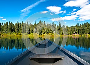 Boat on Mountain lake in forest