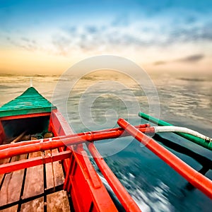 Boat moving towards destination with background blurring