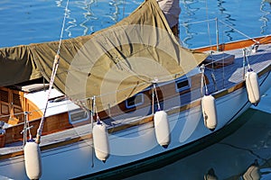 Boat in Nice French riviera, mediterranean coast, Eze, Saint-Tropez, Cannes and Monaco. Blue water and luxury yachts.