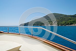 Boat nose in the blue sea photo