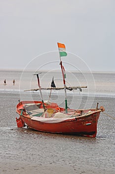 Boat in ocen with indian flag