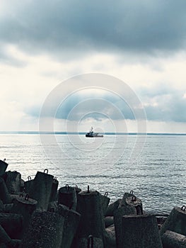 A boat off the coast of Hel is a seaside resort city in Puck County, Pomeranian Voivodeship photo