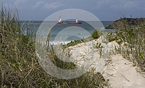 A boat offshore