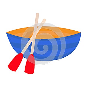 Boat paddle oar icon. Blue vessel skiff. Fisshing boats. Wooden ship. Sea ocean clipart. Flat design. Isolated. White background. photo