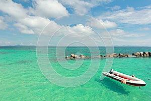 Boat at Paradise beach in Koh maiton island , phuket ,Thailand