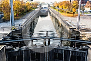 Boat is passing through canal