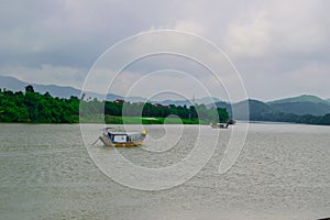 Boat at Perfume River (Song Huong) near Hue, Vietnam.