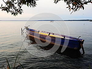 A boat on Plescheevo Lake near the town of Pereslavl-Zalessky, Russia.