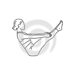 Boat pose navasana color line illustration. Pictogram for web page