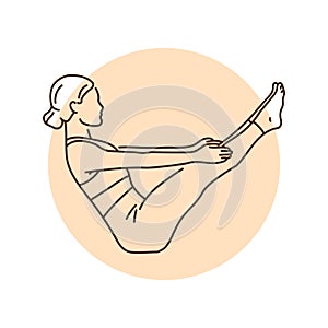 Boat pose navasana color line illustration. Pictogram for web page