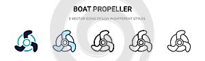 Boat propeller icon in filled, thin line, outline and stroke style. Vector illustration of two colored and black boat propeller